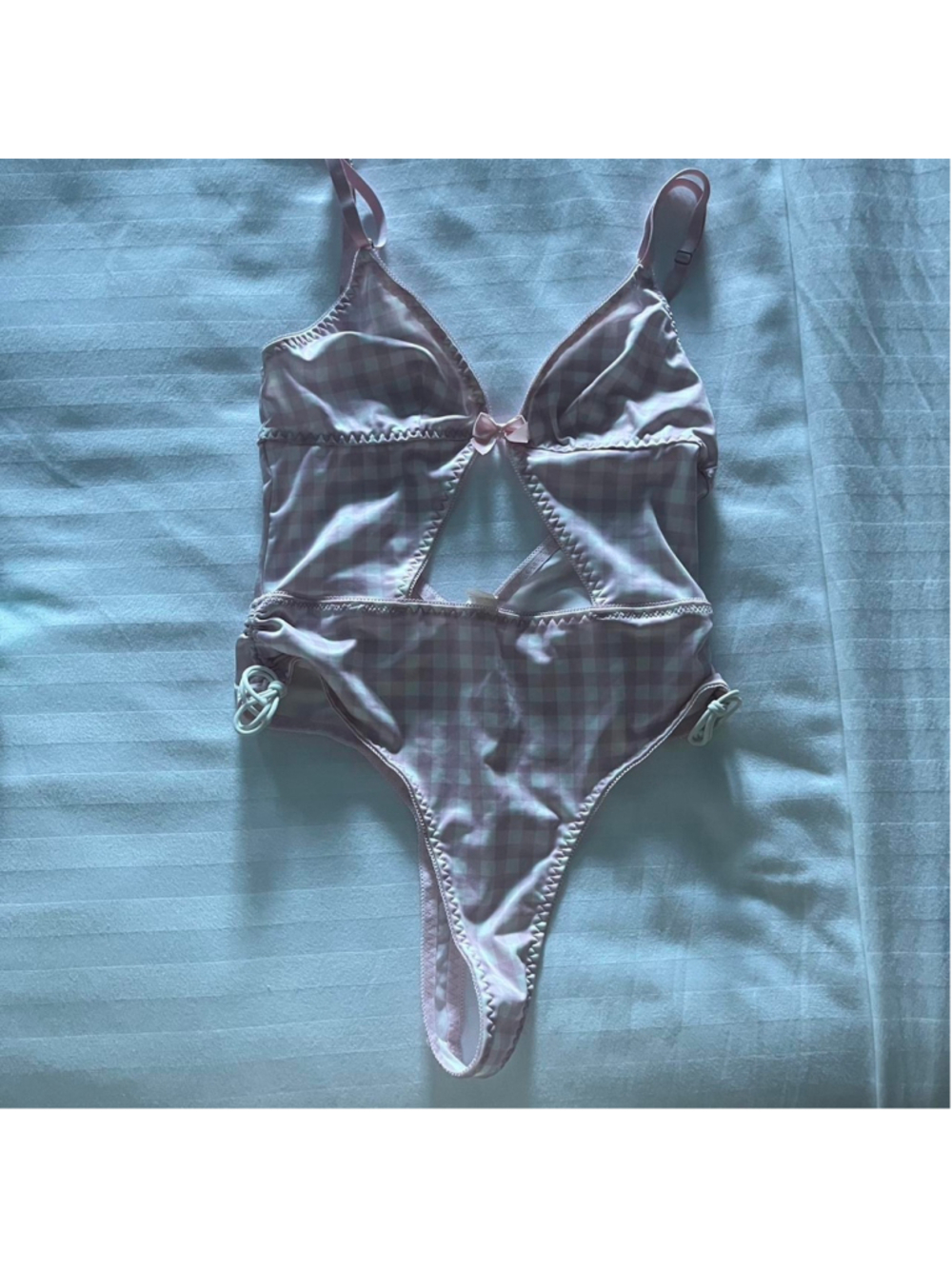 Pink gingham one piece swimsuit with bow detail Size S #swimwear #summer